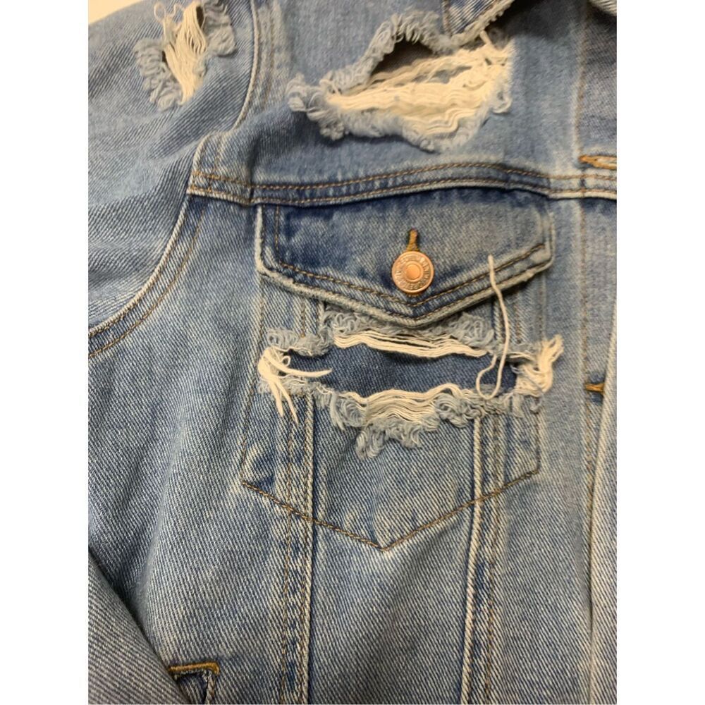 Distressed Button Down Denim Jacket - Picture 5 of 7